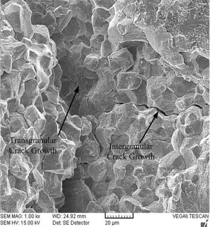 Original SEM image showing transgranular and intergranular crack growth